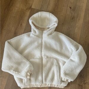 ALO Cozy White Sherpa reversible zip up Hoodie